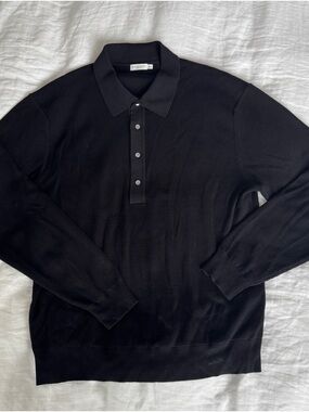 Suitsupply Black Long-Sleeve Cotton Silk Polo